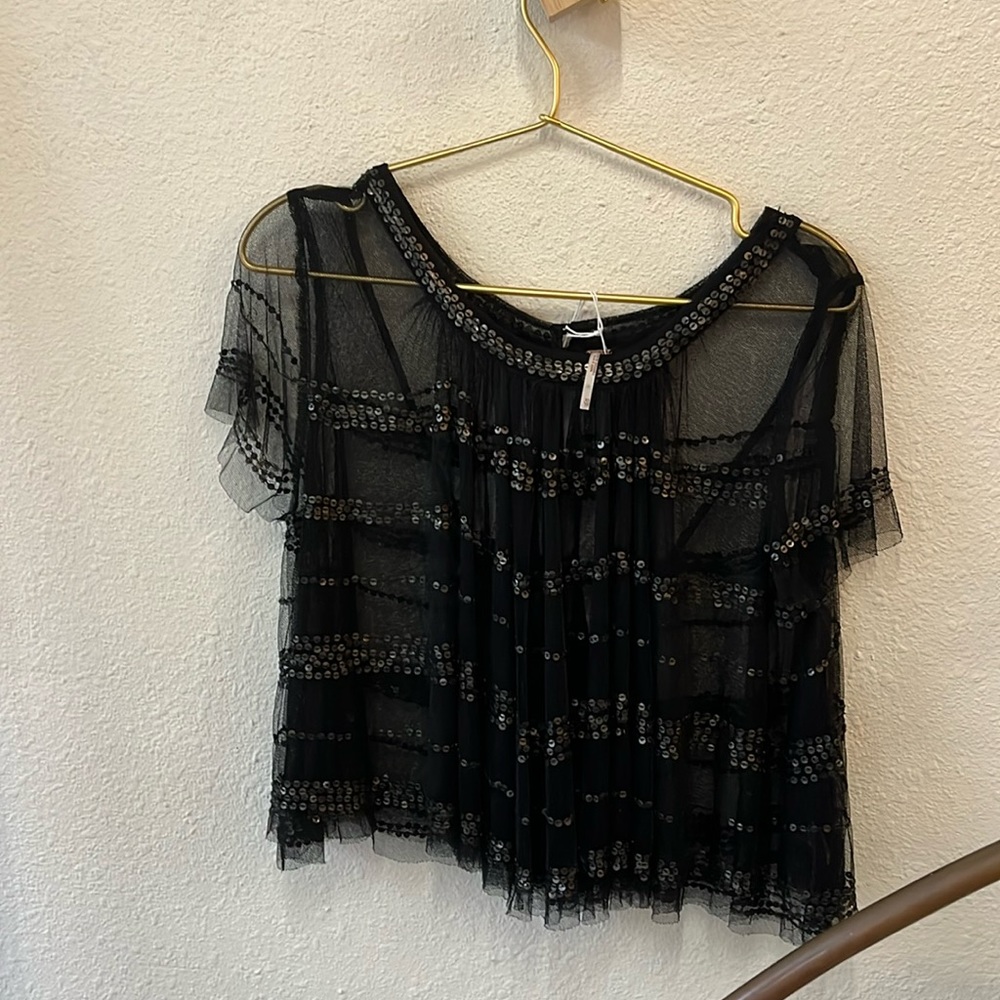 SOLD people black  xs mesh sequin dressy crop to
